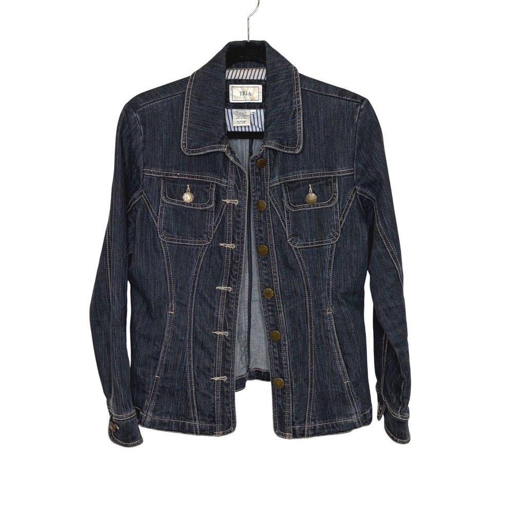 Tria Women's Medium Dark Wash Denim Jacket Blazer Fitted